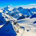 Panorama of Snow Mountain Range at Mt Fort Peak Alps Region Switzerland