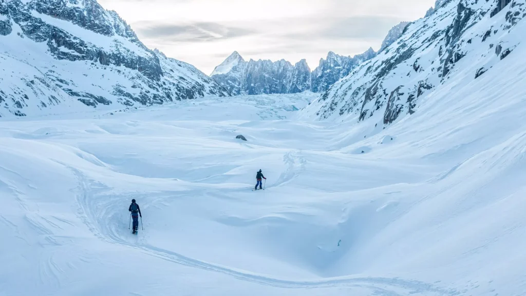 Splitboard / Ski touring on the Argentière Glacier, Chamonix, French Alps, France