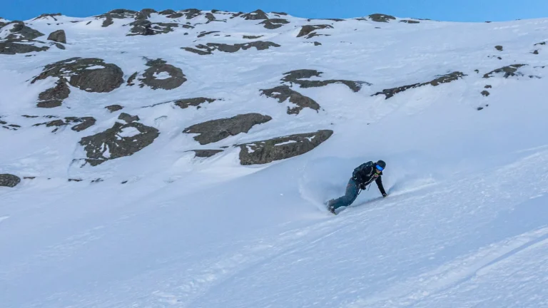 Snowboard freeride in the mountains, Chamonix, France