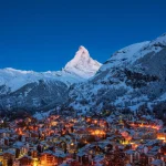 Early Morning landscape View on Zermatt city village  Valley and Matterhorn Peak in the Morning, Switzerland